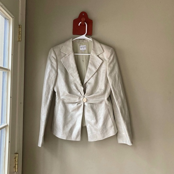 Armani Collezioni Cream Shimmery Button Front Blazer 10 - Picture 2 of 8